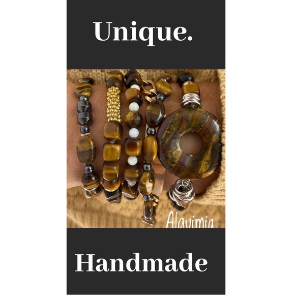 Citrine raw nuggets and green ovean jasper beaded gold bohemisn bracelet - Picture 12 of 13